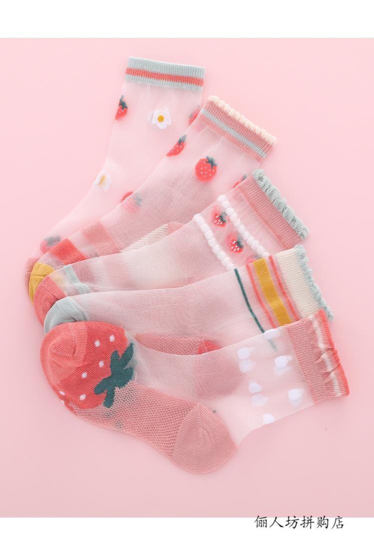 俪人坊小女孩中筒袜子春夏天款儿童水晶袜玻璃冰丝袜女童夏季女宝宝夏