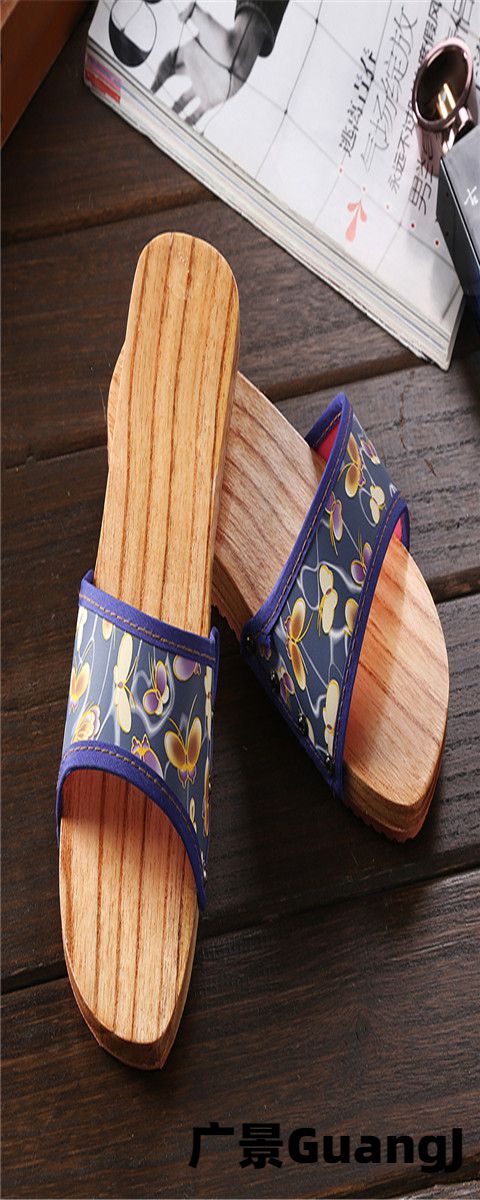 广景家居鞋烧桐男式款木屐方头木拖鞋夹脚拖鞋平跟木板鞋情侣一字拖