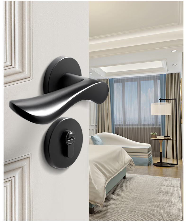 定制黑色分体锁房门卧室木门静音门锁连体太空铝磁吸58锁体家用型 b款