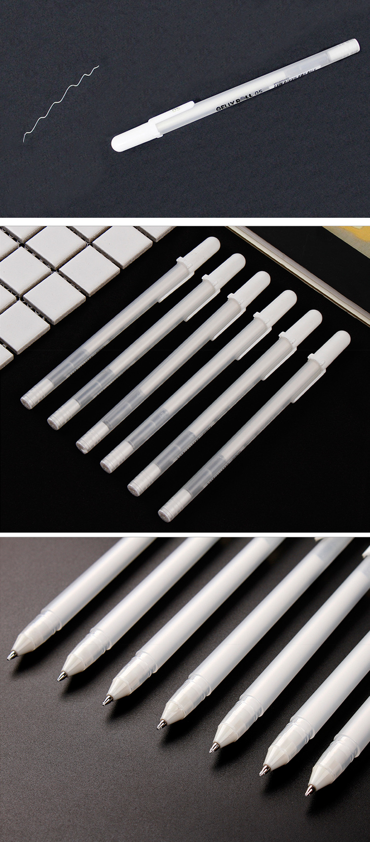 金尚霜白色中性笔硬笔书法笔0.5/0.8mm高光黑底白字中性笔 白色1支 0.