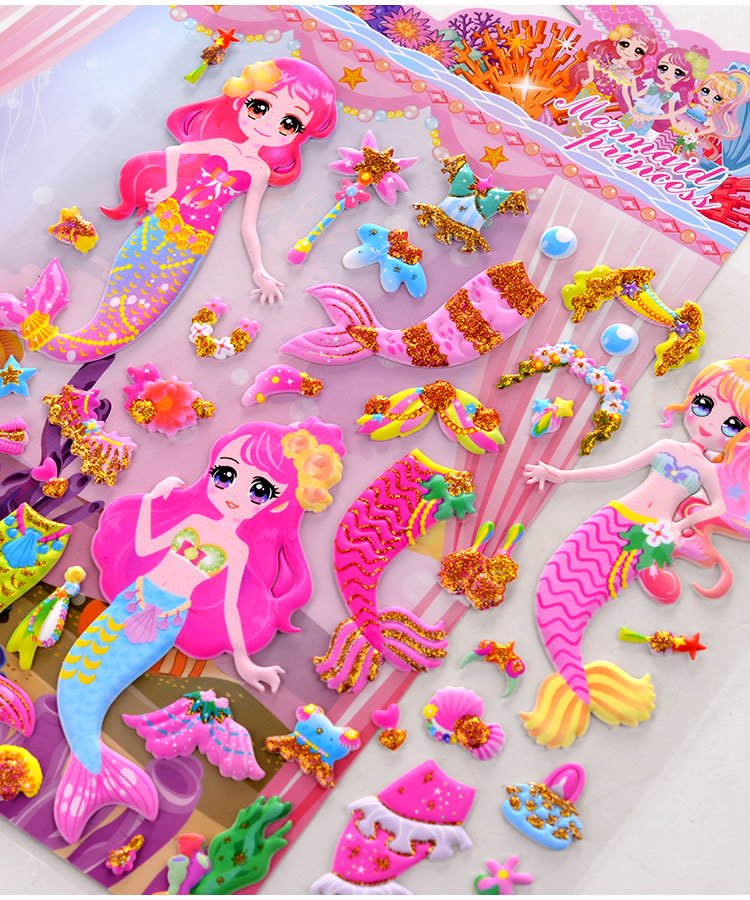 儿童贴纸美人鱼换装贴纸女孩人鱼公主百变穿衣服立体泡泡贴粘贴画