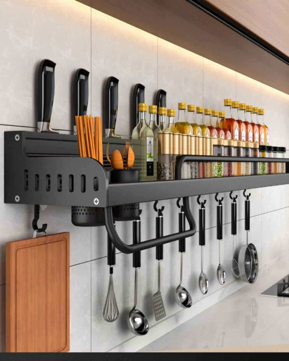 免打孔厨房多功能置物架壁挂式刀架筷子调料品墙上用品大全收纳架40cm