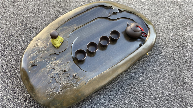 端砚茶盘玉石茶盘自然歙砚原石茶台山水茶盘手工雕刻茶海砚石头茶托