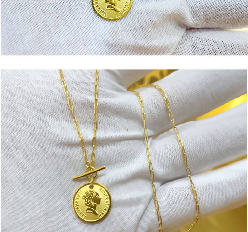 老凤凰 黄金项链女999足金女王头像优雅气质金币圆牌锁骨链ins颈链
