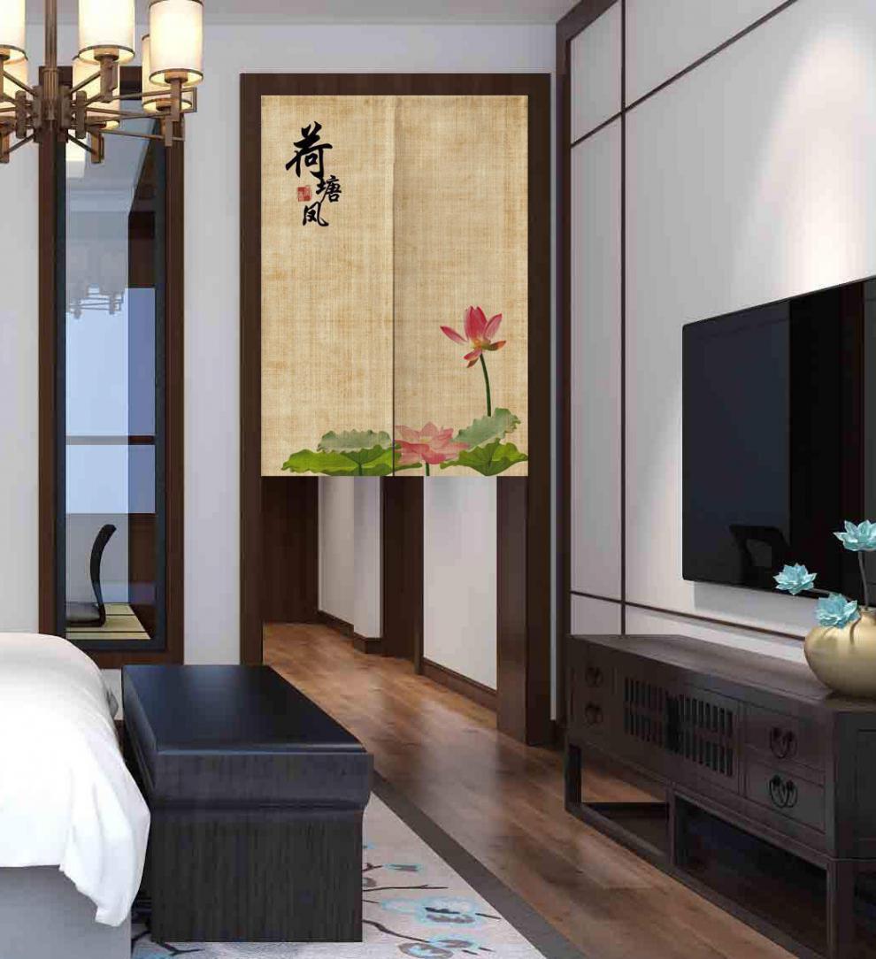 厨房门帘防油烟中式门帘子中国风复古禅意布帘客厅隔断帘免打孔卧室