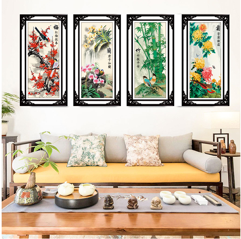 梅兰竹菊十字绣 客厅四联钻石画满钻新款梅兰竹菊四君子5d粘点钻十字