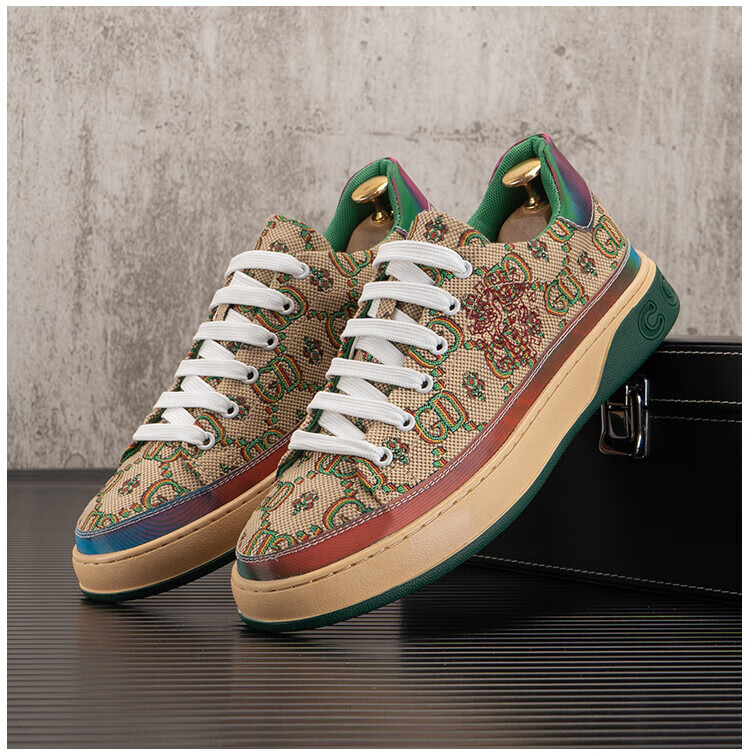 范思哲(versace)欧洲站潮流男鞋夏季透气帆布休闲鞋个性印花鞋子男潮