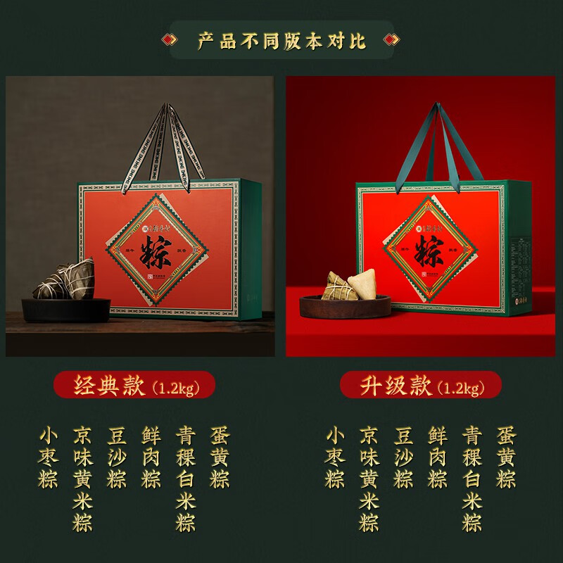 稻香村粽子肉粽北京新鲜豆沙粽真空蛋黄大端午粽飘香粽子礼盒经典款