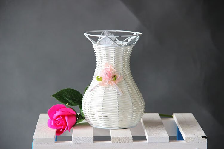 塑料藤编织桌摆家居装饰创意简约田园风格花瓶花篮子花架子 绿色线编