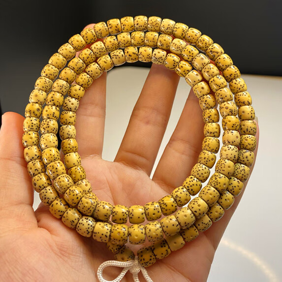 古珍 原生态原脂星月菩提玉华打灯透原生态佛珠108颗手链项链标准款送