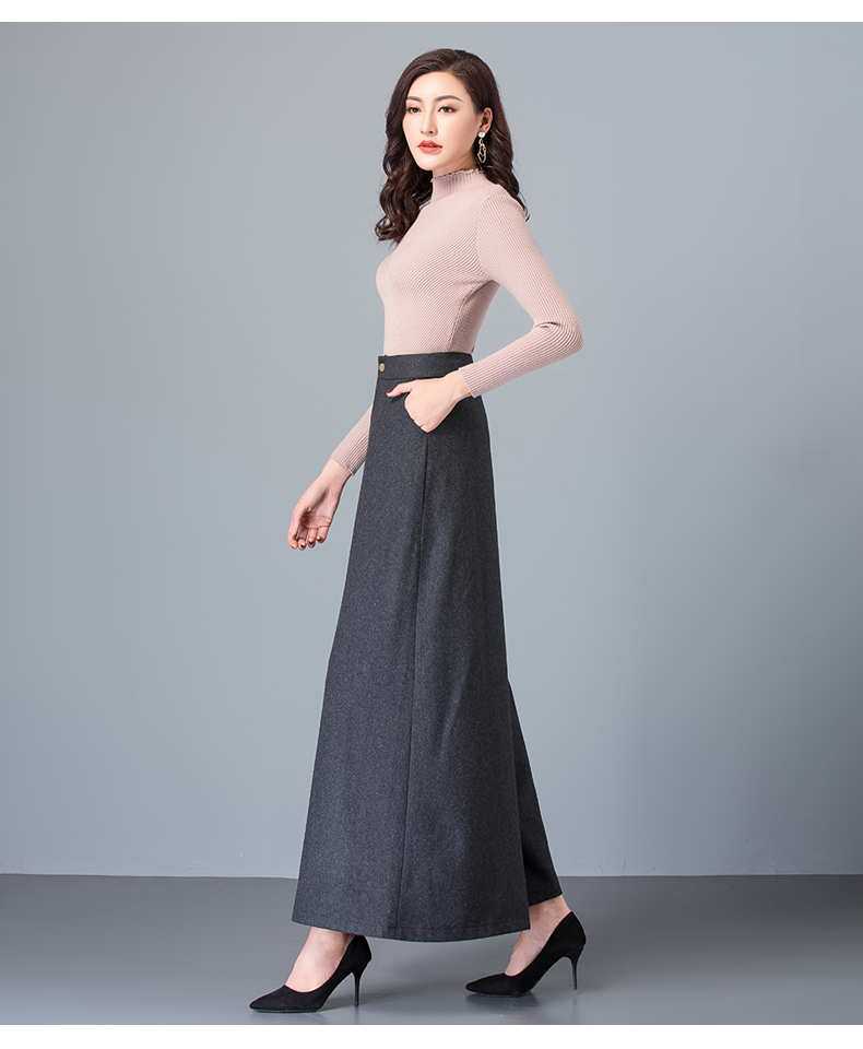 呢子大脚裤 毛呢阔腿裤女秋冬九分呢子裙裤妈妈高腰长款甩冬季裙加厚