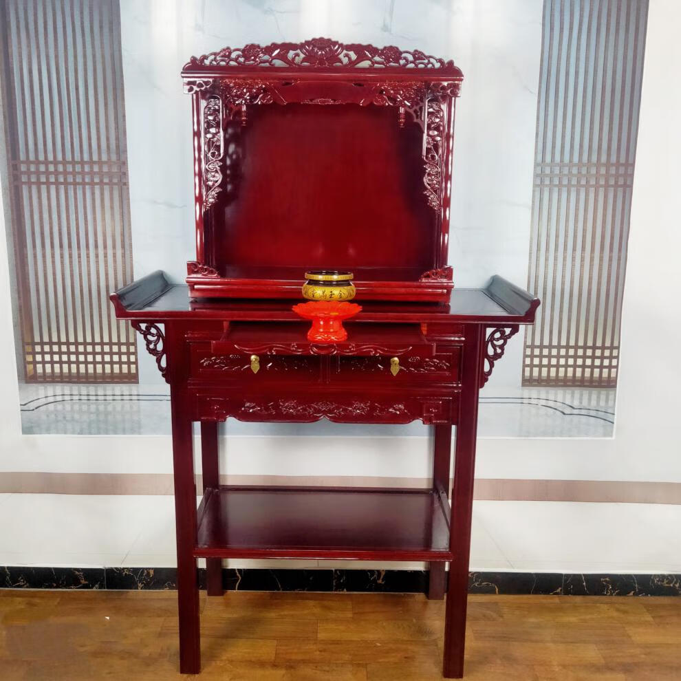 灶神供奉台 实木佛龛新中式供台立柜祖先祠堂寺院观音关公文武财神