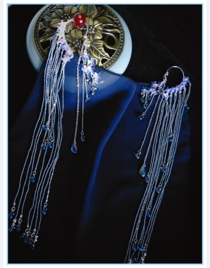 新品面纱古风南风古装耳挂面纱汉服蒙脸配饰飘逸仙气流苏面帘鲛人鱼