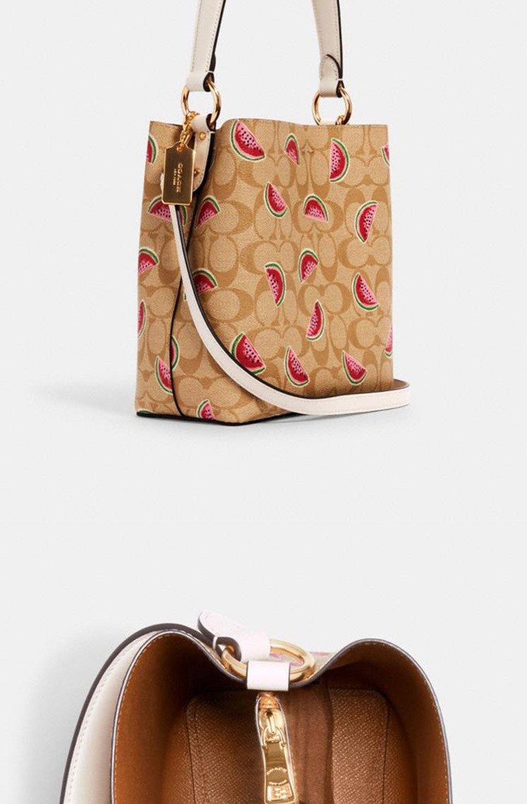 预售coach蔻驰小号水桶包双层中间带拉链单肩包手拎包斜挎包1011浅