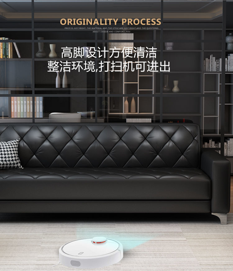 办公沙发茶几组合商务接待现代简约会客小户型皮发沙三人位办公室黑色
