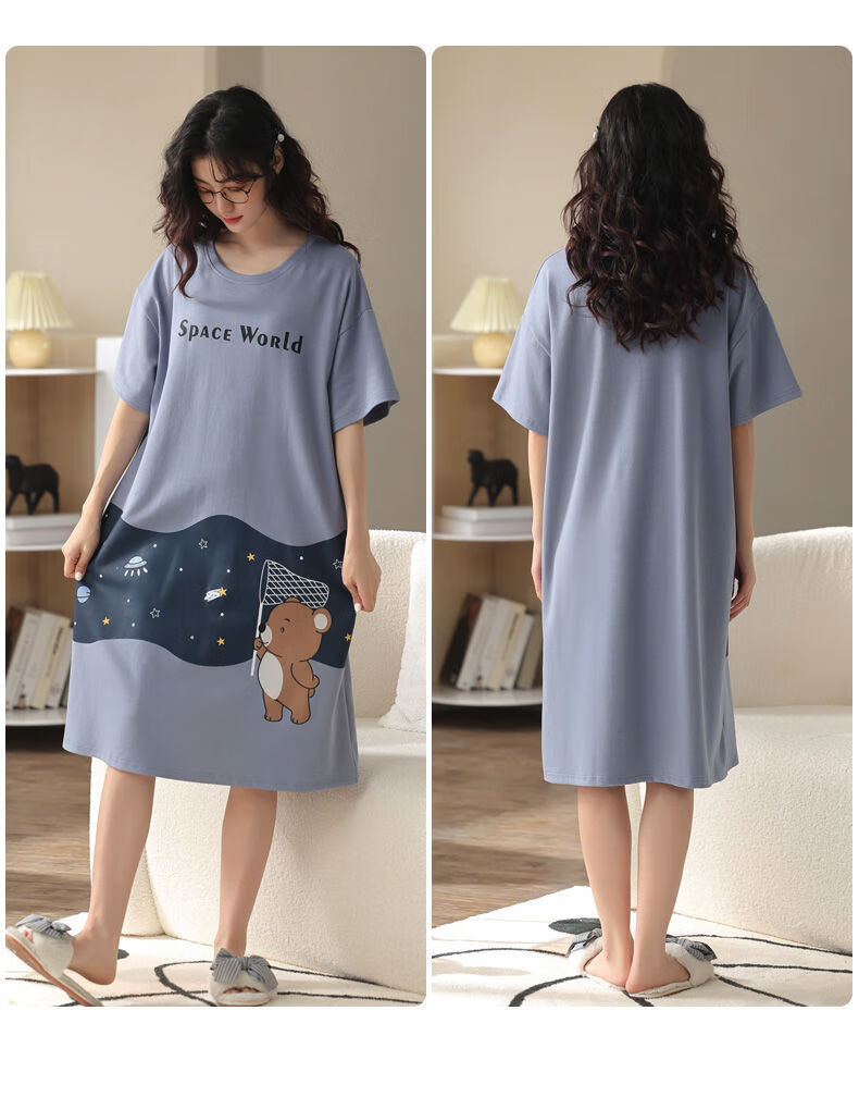 【居家服饰】女生棉睡裙睡衣ins风高颜值 夏季新款个性蝴蝶结过膝长裙