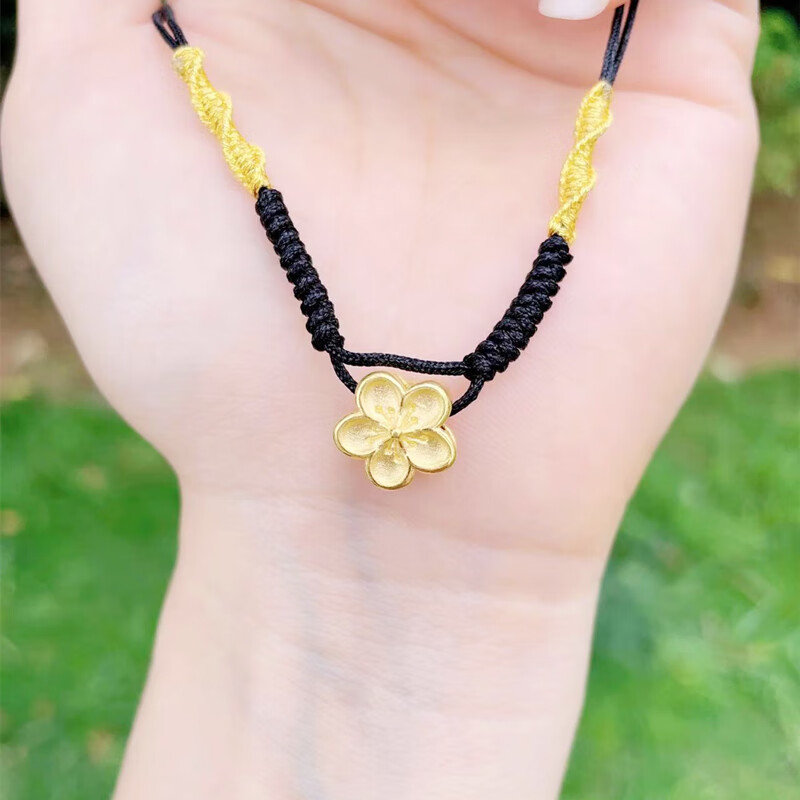 老凤凰黄金项链女铃兰花吊坠原创手工编织绳足金999小金珠小桃花