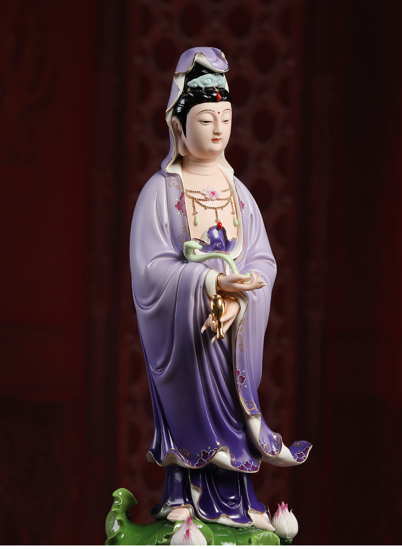 京选陶瓷19吋如意观音佛像摆件南海观世音菩萨站立像家用客厅供奉d