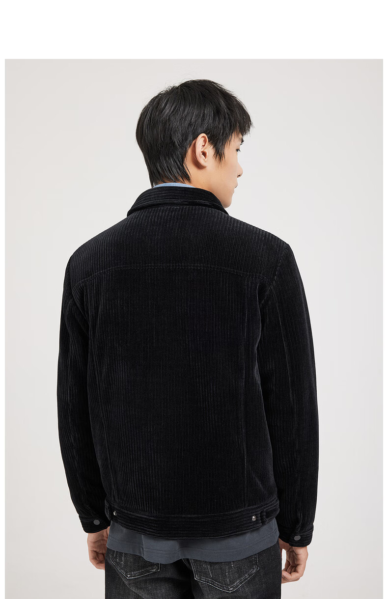 cabbeen/卡宾男装休闲黑色灯芯绒外套2021秋冬新款潮流拼接印花b 煤