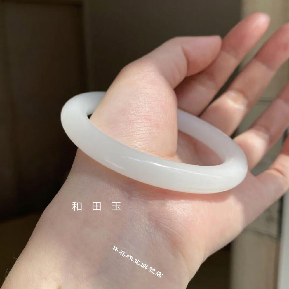 和田玉羊脂白玉胖圆条羊脂玉手镯玉镯子小红书同款女礼物圈口5657mm
