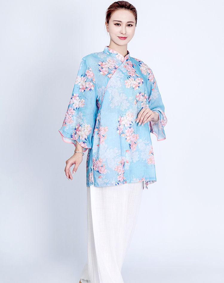 2022新款小和山太极服女夏季薄款短袖飘逸洋气上衣太极拳练功服装kp