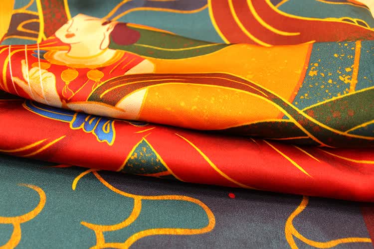 敦煌飞天祥云中国风真丝丝巾素缎110大方巾杭州礼品披肩围巾女士敦煌