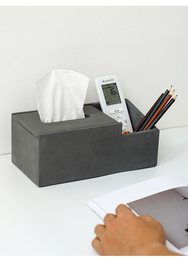 翻旧事北欧创意客厅桌面纸巾盒水泥抽纸盒遥控器收纳美式轻奢纸抽盒