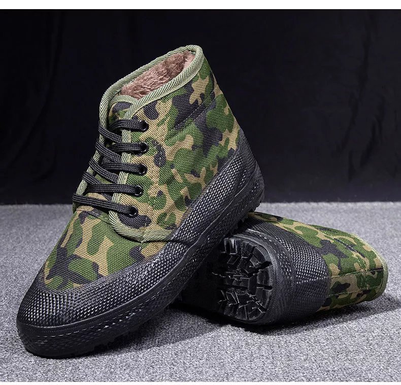jpntky冬季橡胶底高帮解放鞋棉鞋大包胶加绒加厚保暖工地劳保鞋男迷彩