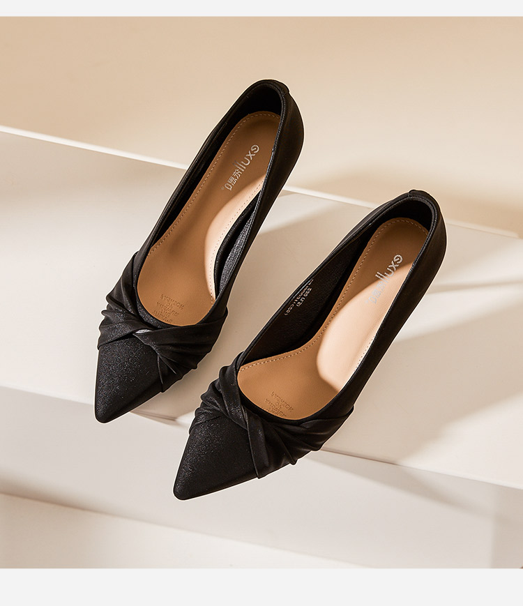 依思q伴娘鞋子女2022春夏季新款不累脚单鞋性感仙女风细跟高跟鞋 黑色