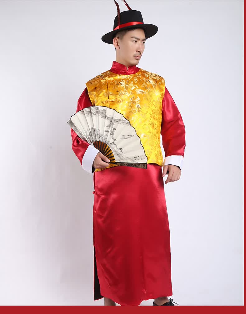 民国中式唐装地主服装复古代长衫演出服套装清朝财主老爷衣服喜庆 黑