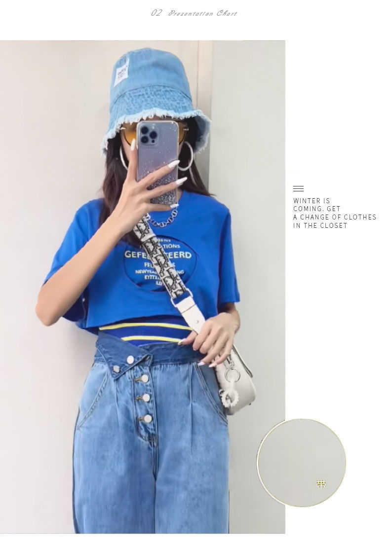 时尚字母印花假两件短袖恤女夏季短袖女洋气上档次蓝色裤子2xl130140