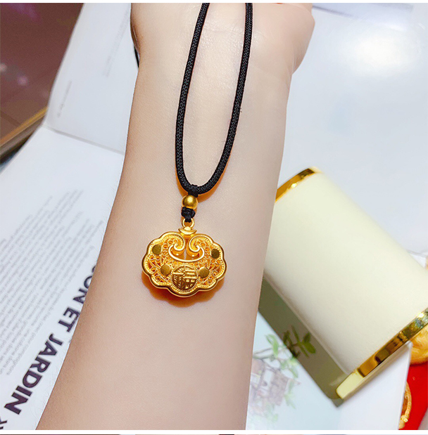 老凤凰古法金如意吊坠黄金坠子挂绳黑绳项链女999足金挂坠足金花丝