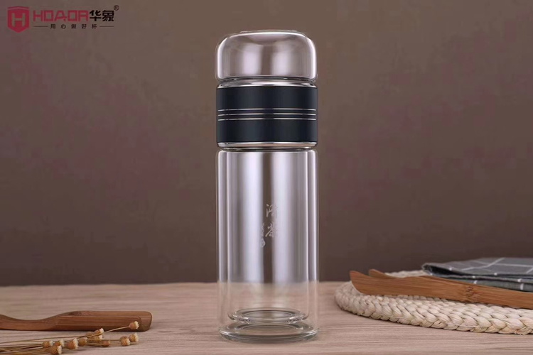 玻璃杯便携泡茶杯男士过滤加厚透明水杯子 华象黑色180ml【图片 价格