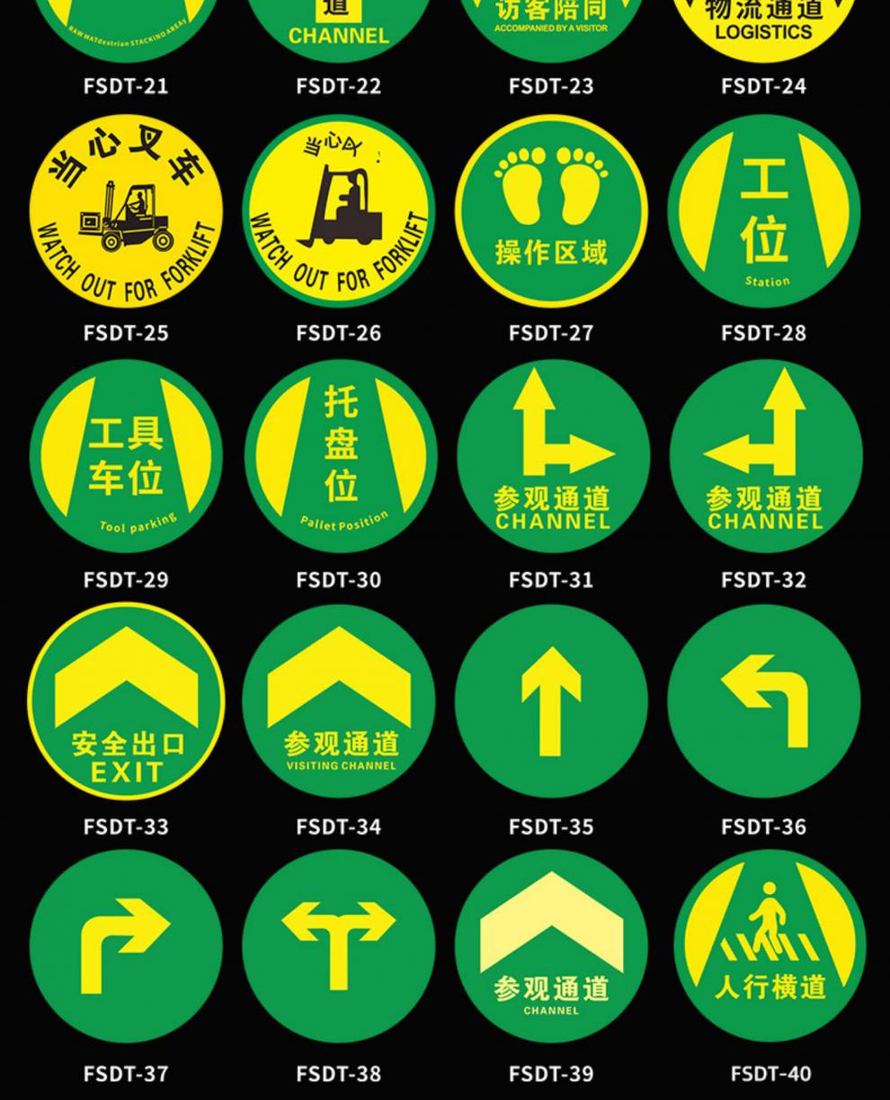 圆形地面箭头标识贴通道地贴出口紧急疏散地标参观物流通道方向引导