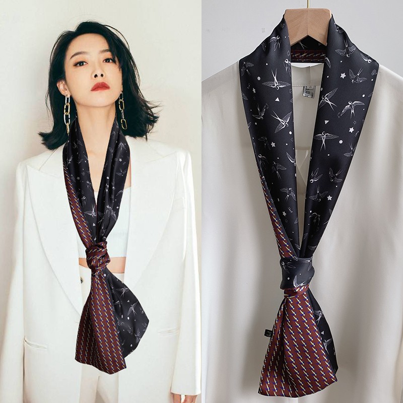 汤米伍德小长条方巾窄丝巾女春秋夏季装饰薄围巾纱巾搭配衬衫西装领带