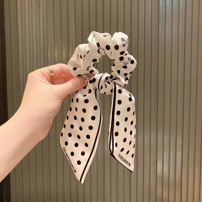 6965高档品质头绳丝带波点蝴蝶结飘带发绳法式扎头发新款马尾发带