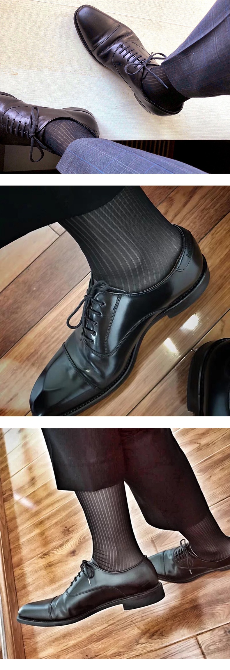 袜子男商务男袜4双男士黑丝袜薄款性感正装中长筒男袜透气日系锦纶