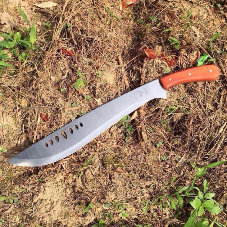 尼泊尔军弯刀大号露营尼泊尔七孔开路刀刃弯刃荒野求生一体钢冷 灰色