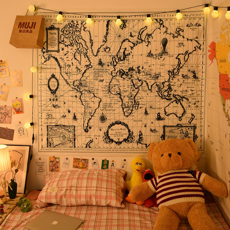 梦然纺北欧ins世界地图网红装饰背景布卧室墙面布艺挂画宿舍民梦然纺