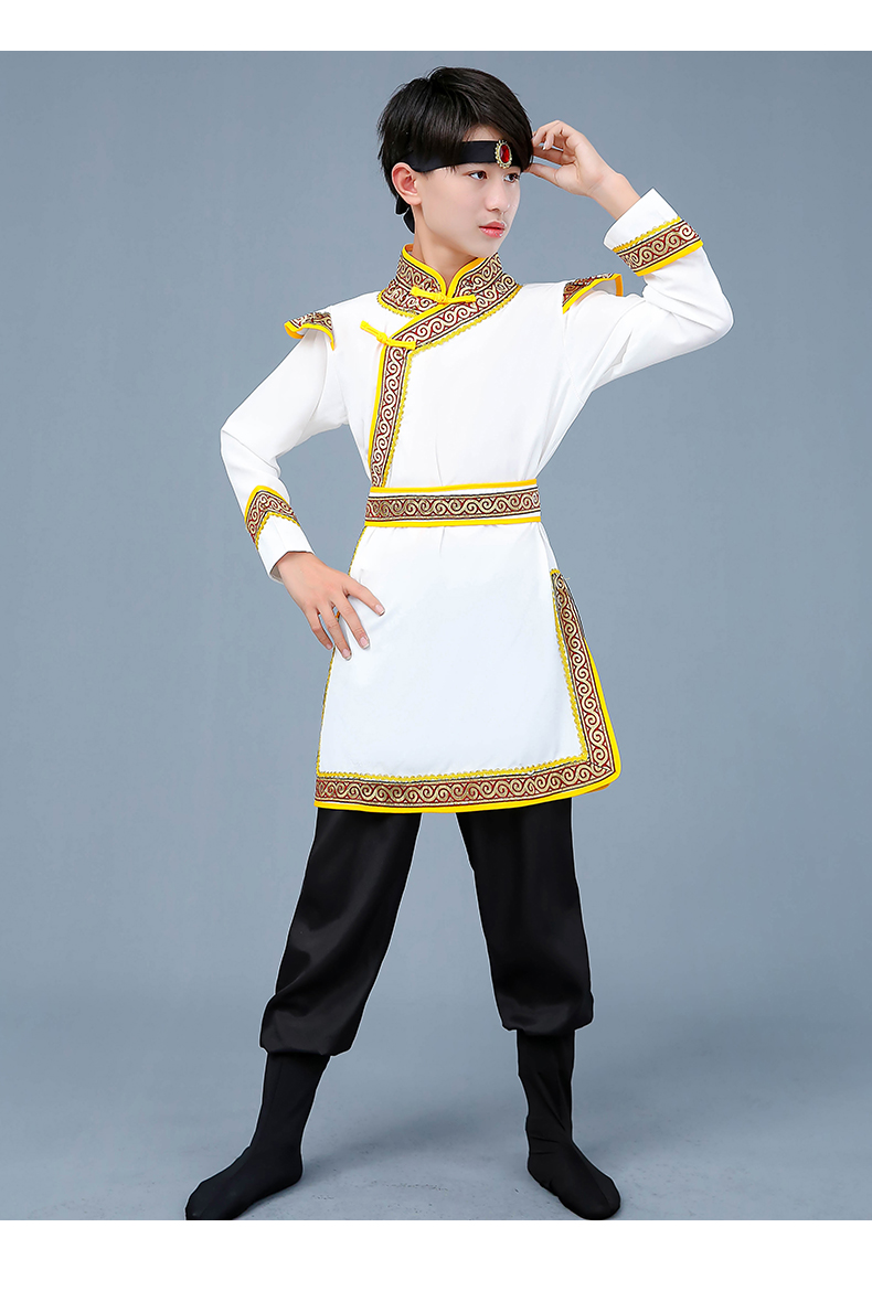 蒙古演出服男孩夏季蒙古袍短袖蒙古族舞蹈演出服日常生活蒙古短裙薄