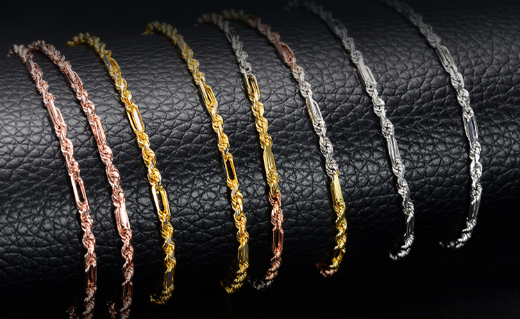 18k金项链素链金项链麻花扭绳项链间柱金玫瑰金彩金素链百搭男款定制