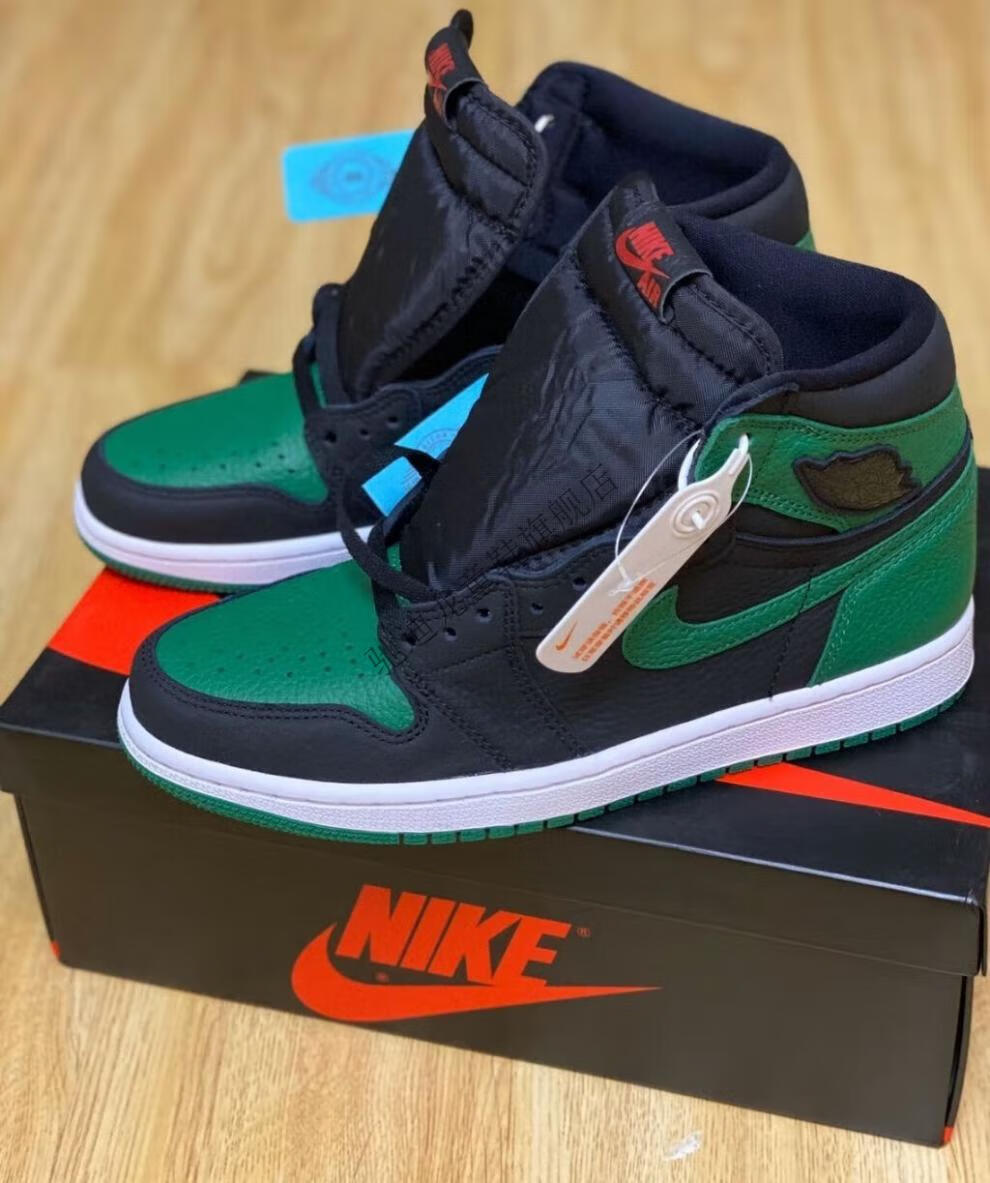 【驰迪龙旗舰】aj1黑绿高帮篮球鞋黑绿脚趾 pine green 复古文化高帮