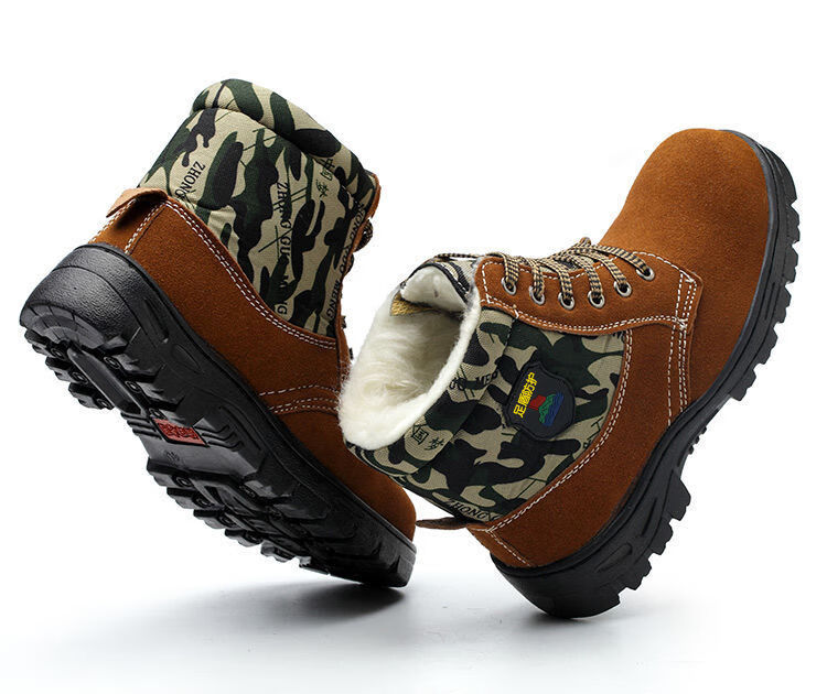 冬季羊毛劳保鞋加绒棉鞋男高帮防寒防滑钢包头防砸工作鞋劳保靴 羊毛