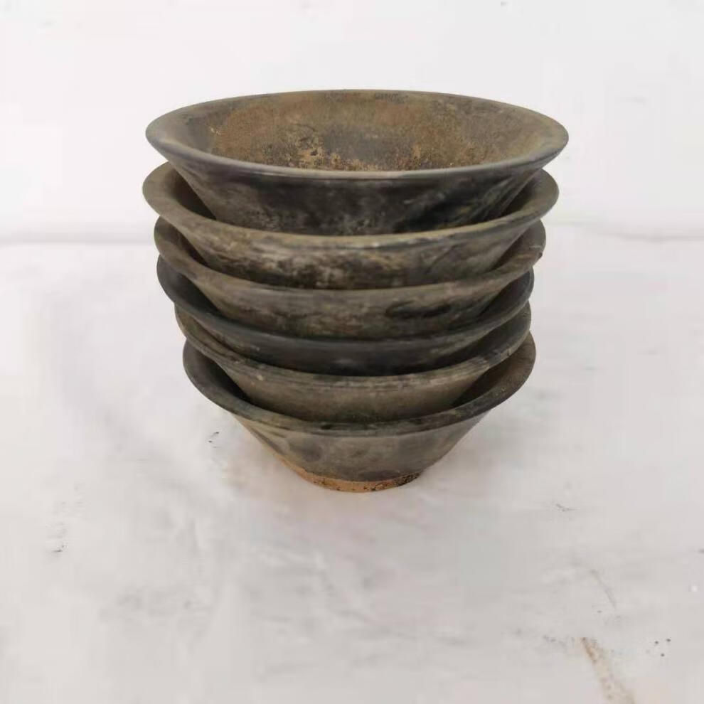 民俗老物件老碗小土碗怀旧粗陶茶碗黑碗酒瓶酒坛装饰道具摆件 组合