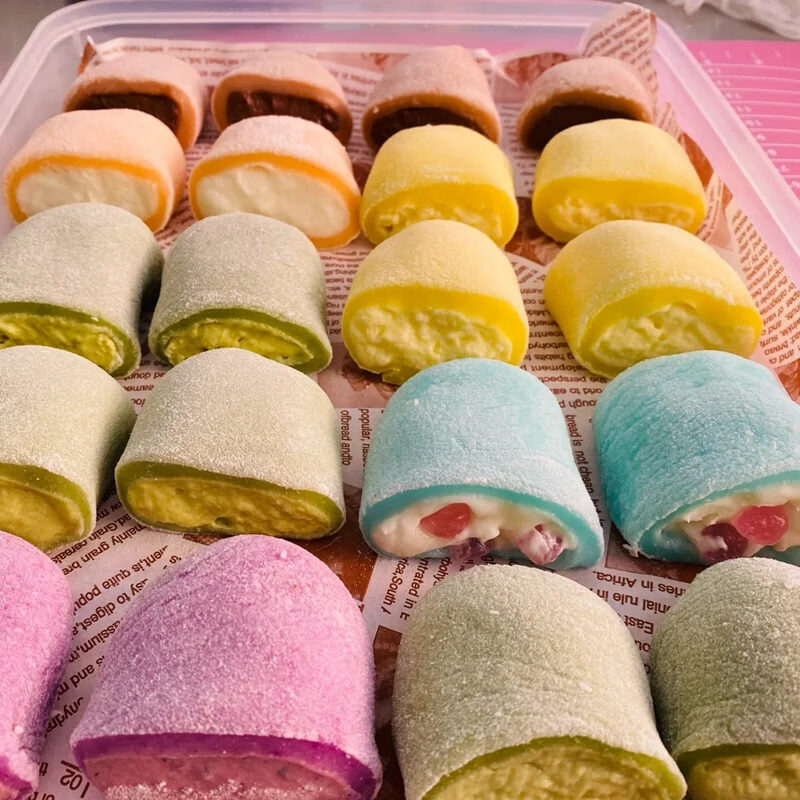 味小府七彩糯米果粉果果果蔬粉糯米果酱酱果成品馅料外裹粉榴莲馅料