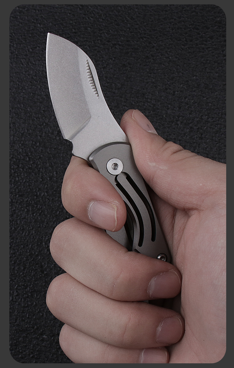 d2钢多功能折刀钛合金迷你便携钥匙口袋小刀锋利随身开快递折叠刀 浅