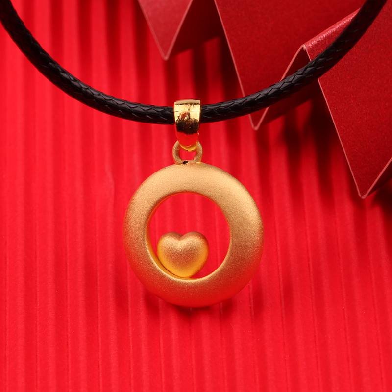 3d硬金同心圆黄金吊坠皇冠女999足金爱心吊坠loveyou180克配挂绳皇冠