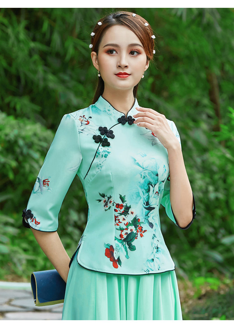 春夏装中式复古中国风旗袍上衣改良时尚套装民国女装盘扣唐装汉服