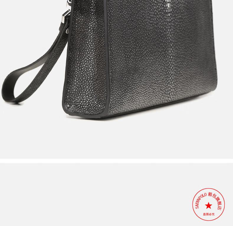 saenn polo手拿包男士珍珠鱼皮商务手拿包男真皮夹包时尚大容量手抓包