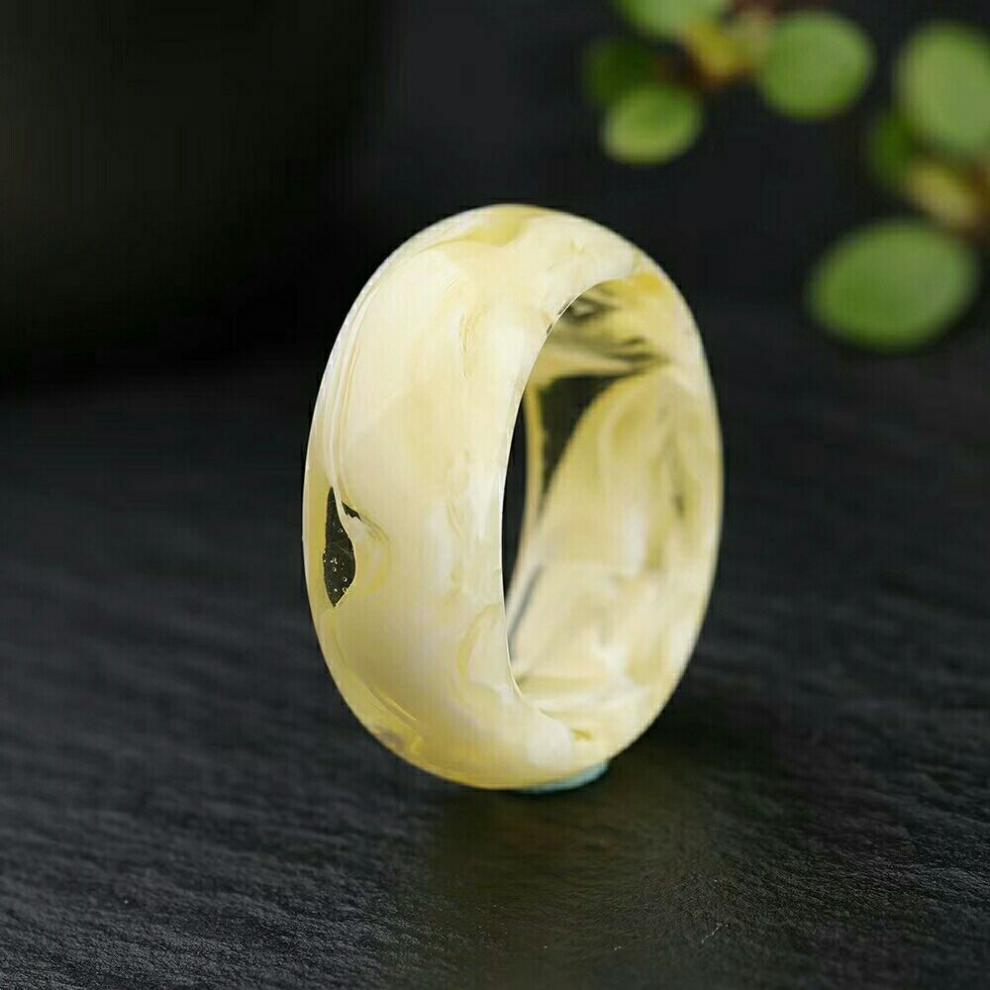 の美朗格90轻奢高端蜜蜡戒指白蜜飘花跑环戒指带荧光浮盐水纹路自然